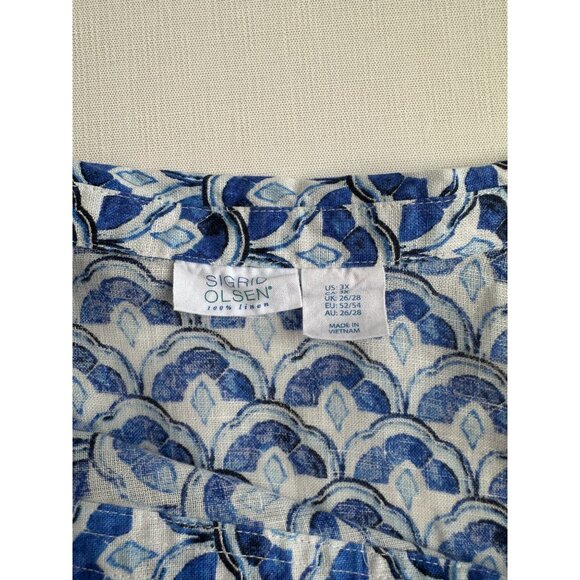 Sigred Olsen 100% Linen Blue & White Short Sleeve Button-Up Top Size 3X - Picture 8 of 12